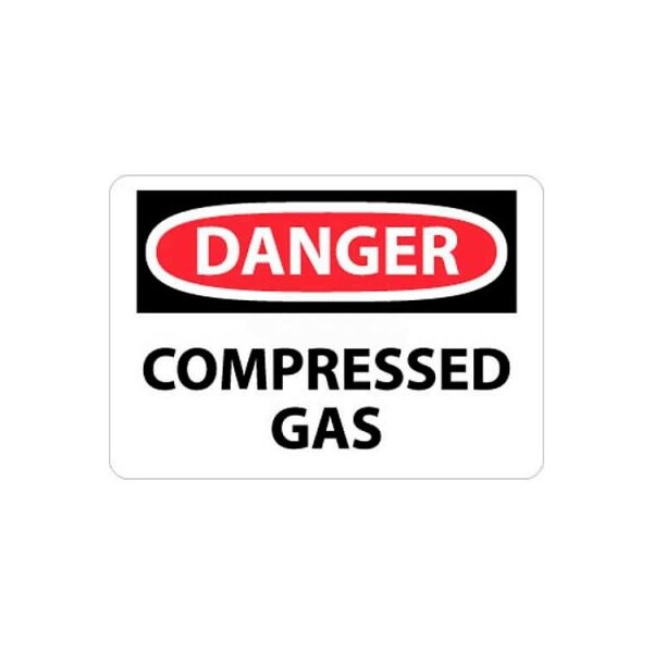 NMC OSHA Sign, Danger Compressed Gas, 10in X 14in, White/Red/Black